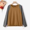 ZANZEA Women Patchwork Long Sleeve Casual Round Neck Loose Blouse