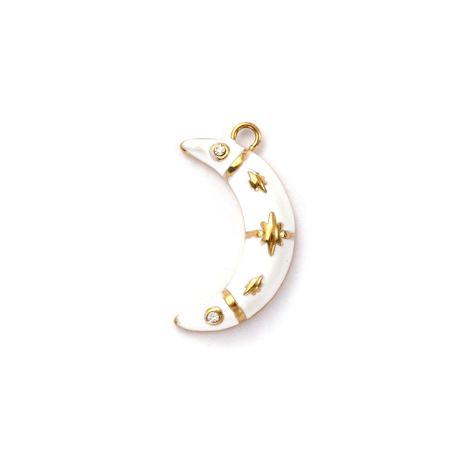

1 Piece 304 Stainless Steel Galaxy Charms 18K Gold Plated Enamel Half Moon Star Micro Pave Clear Cubic Zirconia DIY Necklace белый
