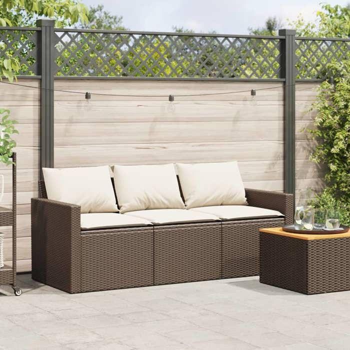 VidaXL Garden Sofa with Cushions 3-Seater Brown Wicker, Outdoor Sofa, Garden Sofa 3-Seater, Sofa 366342
