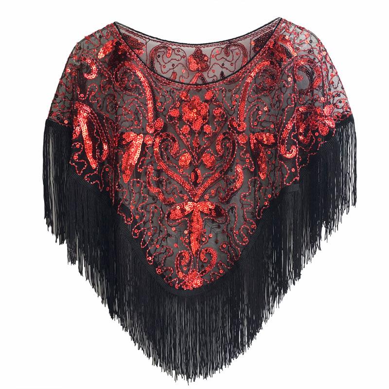 

Вечернее платье в стиле ретро 1920-х годов, европейское и американское, с пайетками и женской шалью One Size чёрный/красный