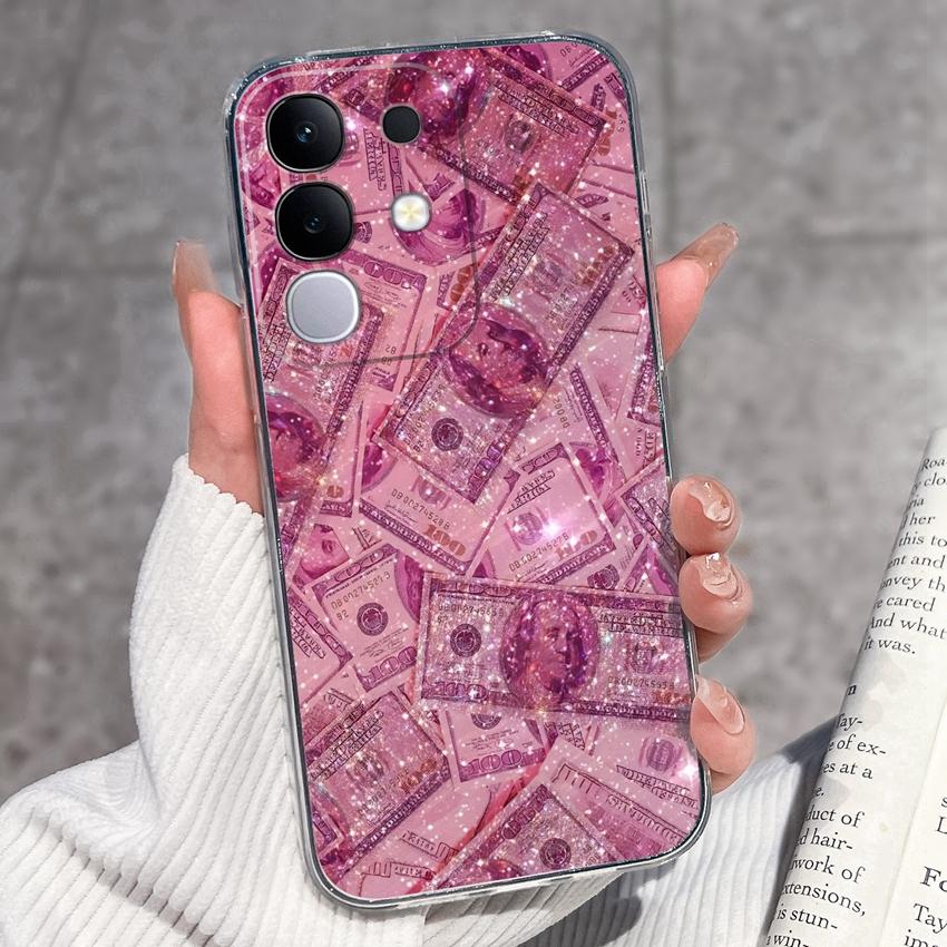 Shockproof Silicone Phone Cases For Vivo Y29 Y29s Y28 Y27 Y27t Y22 Y22s Y21 Y21e Y21s Y20 Y20i Beautiful Lavender Pattern Clear Covers For Vivo Casing