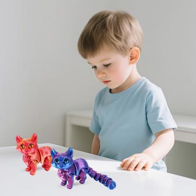 2 Pezzi Statuetta Gatto Stampata 3D Articolazioni Mobili Figura Gatto Modello Animale Articolato Giocattolo Fidget Decorazione Ornamentale per Casa Ufficio Libreria Scrivania