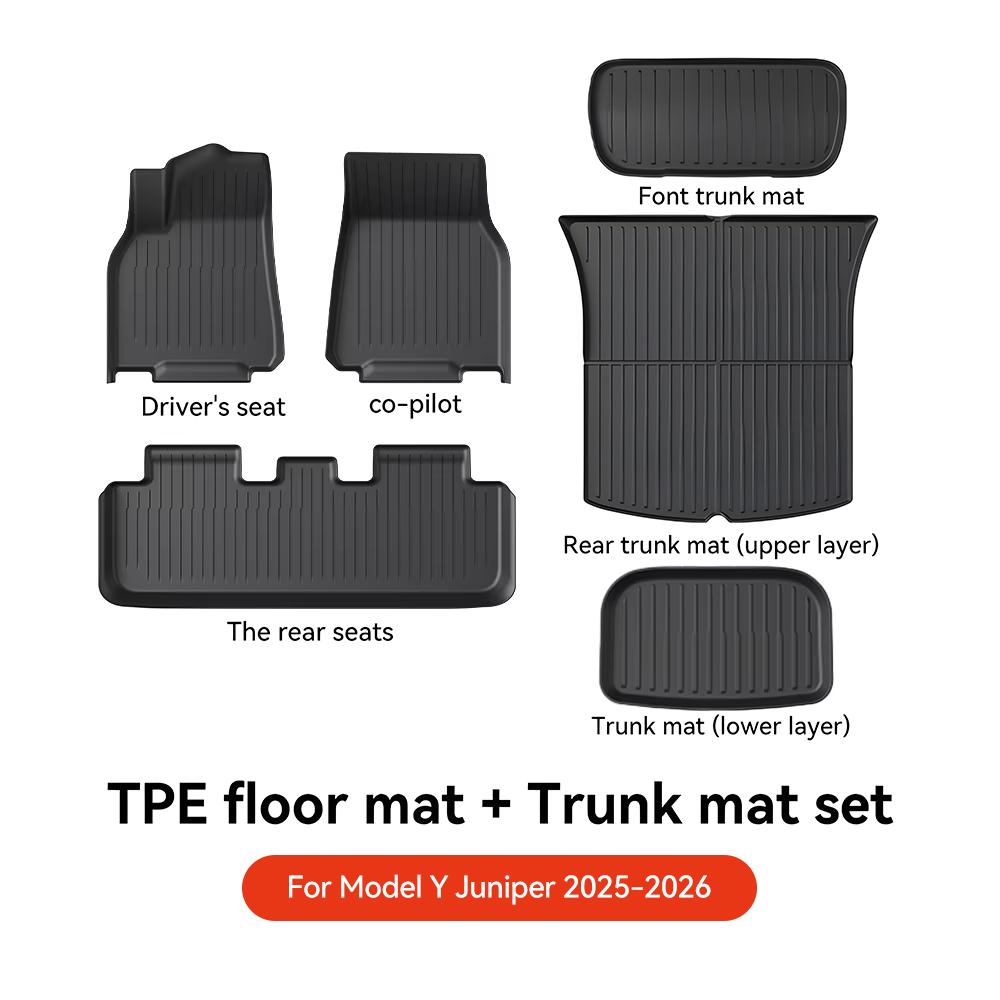 YZ TPE Car Floor Mats for Tesla Model 3 Y Highland Juniper 2019-2026 Luggage Mat Set Four Seasons Waterproof Anti-slip Trunk Mat