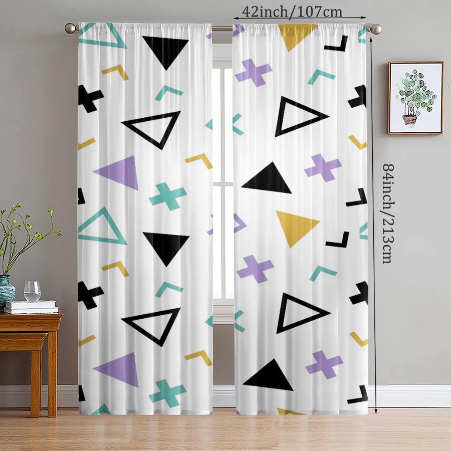 

White Irregularly Shaped Printed Curtains Pole Bag Christmas Decorations Home Room Set Of 2 Made Polyester W100*H70(CM)-Rod Pocket&2PCS