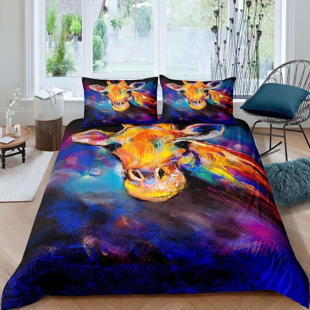 Zestaw poszewek na kołdrę z nadrukiem żyrafy Rozmiar pełny Zestawy pościeli z żyrafą Zestaw poszewki na kołdrę z motywem zwierząt 3D Poszewka na kołdrę z nadrukiem żyrafy