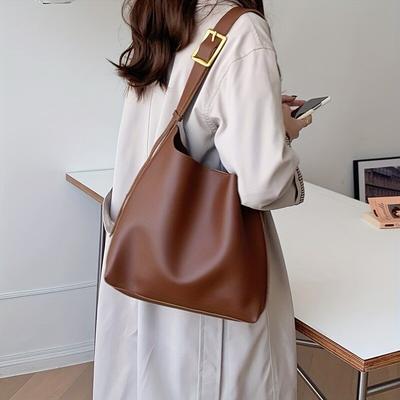 Bolso de Hombro para Mujer Bolso de Mano de Moda Sólido Bolso Bandolera Bolso Minimalista de Cuero PU para Mujer para el Trabajo