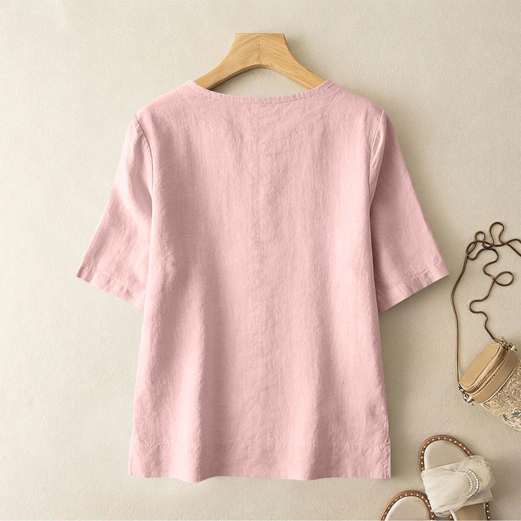 Damen lockerer Vintage Pullover mit kurzen Ärmeln und Rundhalsausschnitt