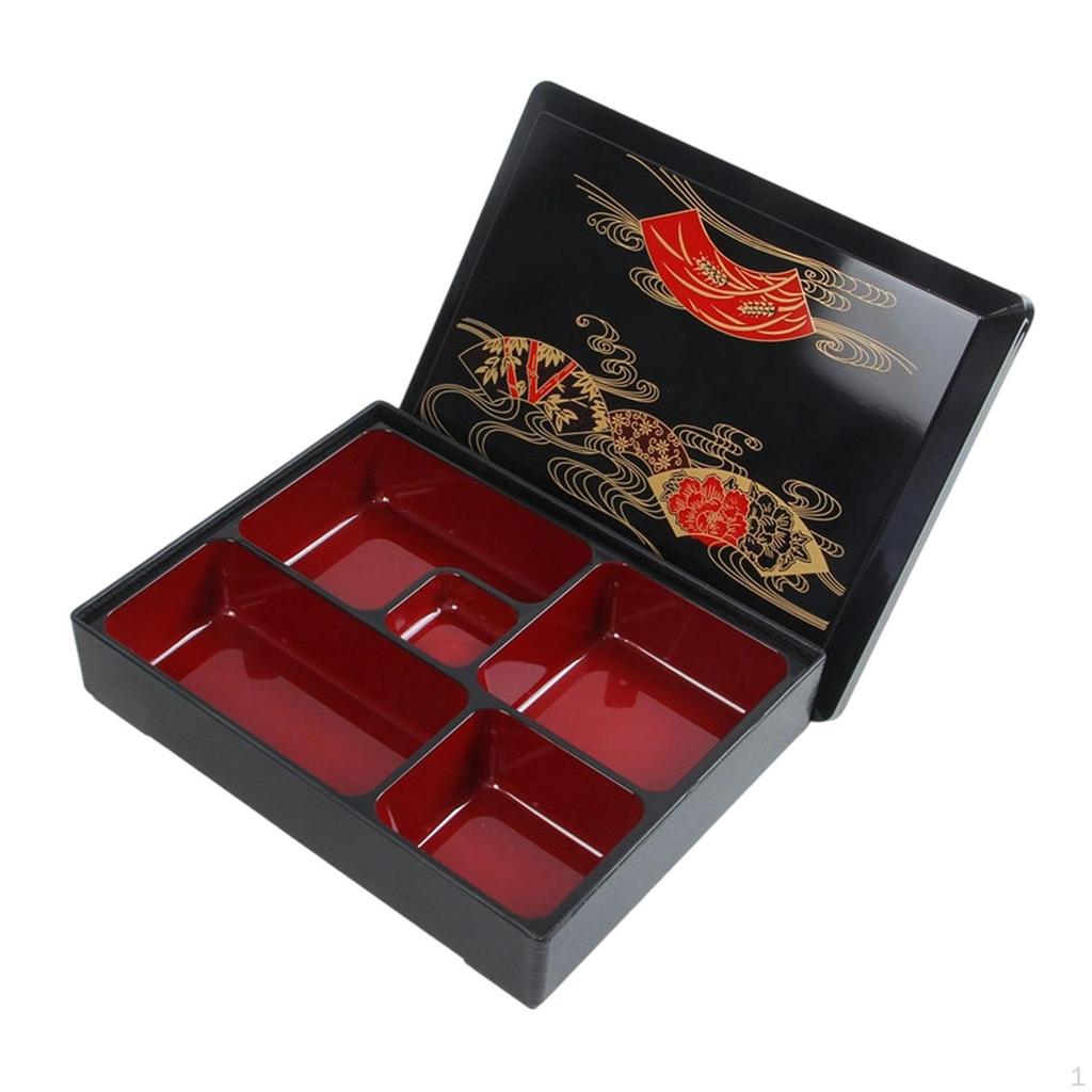 Japanese Bento Box Food Container 5 Compartments with Lid,Traditional,Sushi Tray,Serving Dish for
