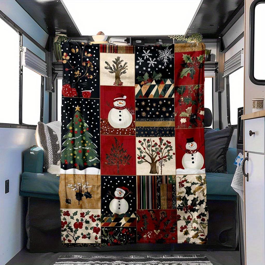 1pc Christmas snowman, flannel blanket, vintage red holiday design, home decoration, sofa blanket, creative Christmas gift 75cmx90cm