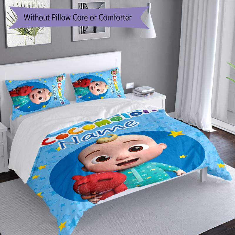 3pcs Custom Name CoComelon - Dance Party Set,Includes 1 Duvet Cover and 2 Pillowcases,All-season Bedroom Decor
