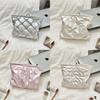 Pu Heart Handheld Makeup Bag With Geometric Pattern For Daily Use