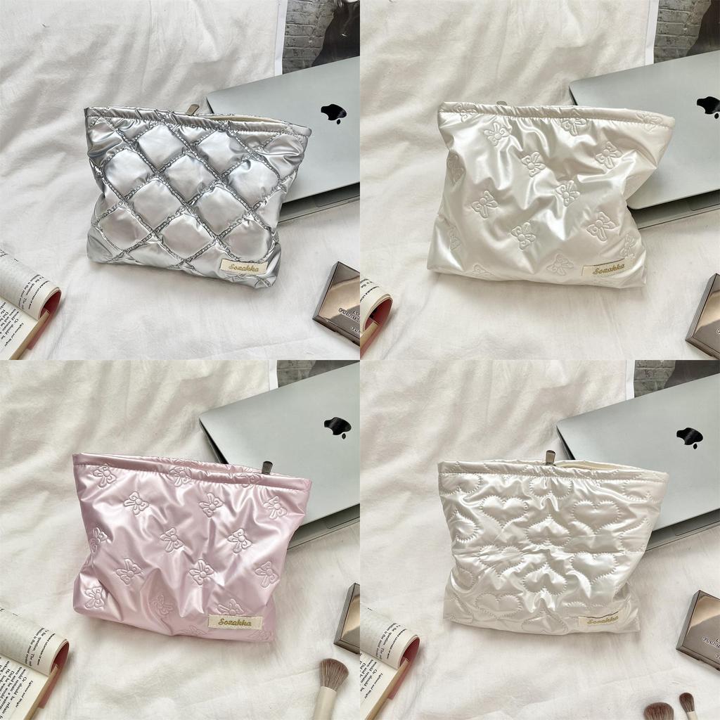 Pu Heart Handheld Makeup Bag With Geometric Pattern For Daily Use