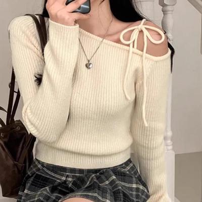 Off-the-shoulder Knitted Sweater for Women's Autumn and Winter, A New, Niche Design with A Spicy Girl Style, A Slimming and Elegant, Versatile Top