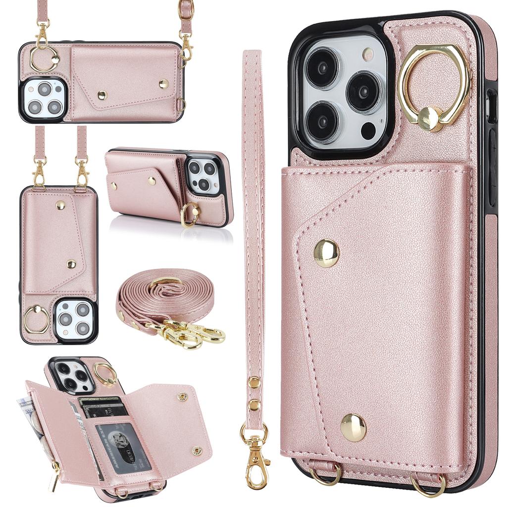 Crossbody Lanyard Handschlaufe Rring Kartenhalter Leder Handyhülle für iPhone 16 15 14 11 Pro Max XS XR 7 8 Plus 13 12 Mini