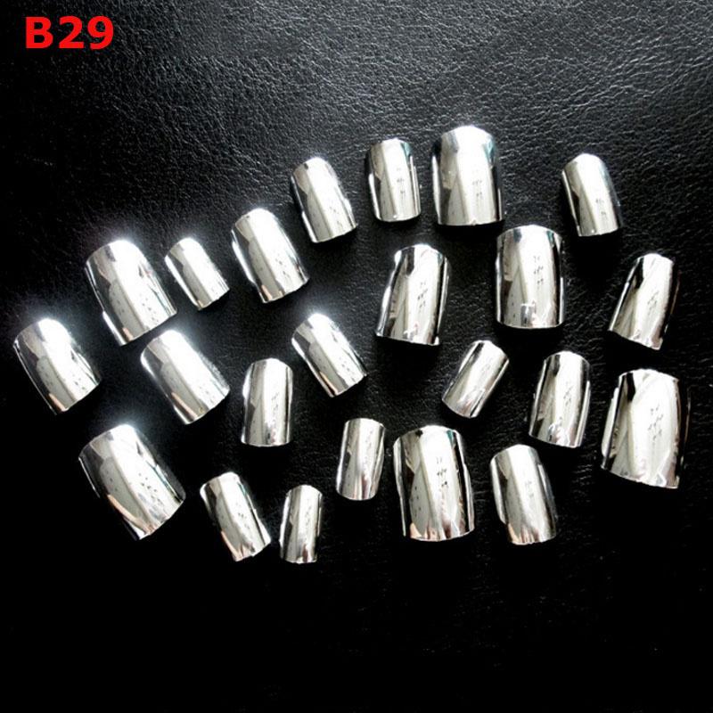 24 шт./комплект очаровательных накладных ногтей с блестками серебристо-красного, черного и белого цветов, полное покрытие накладных ногтей