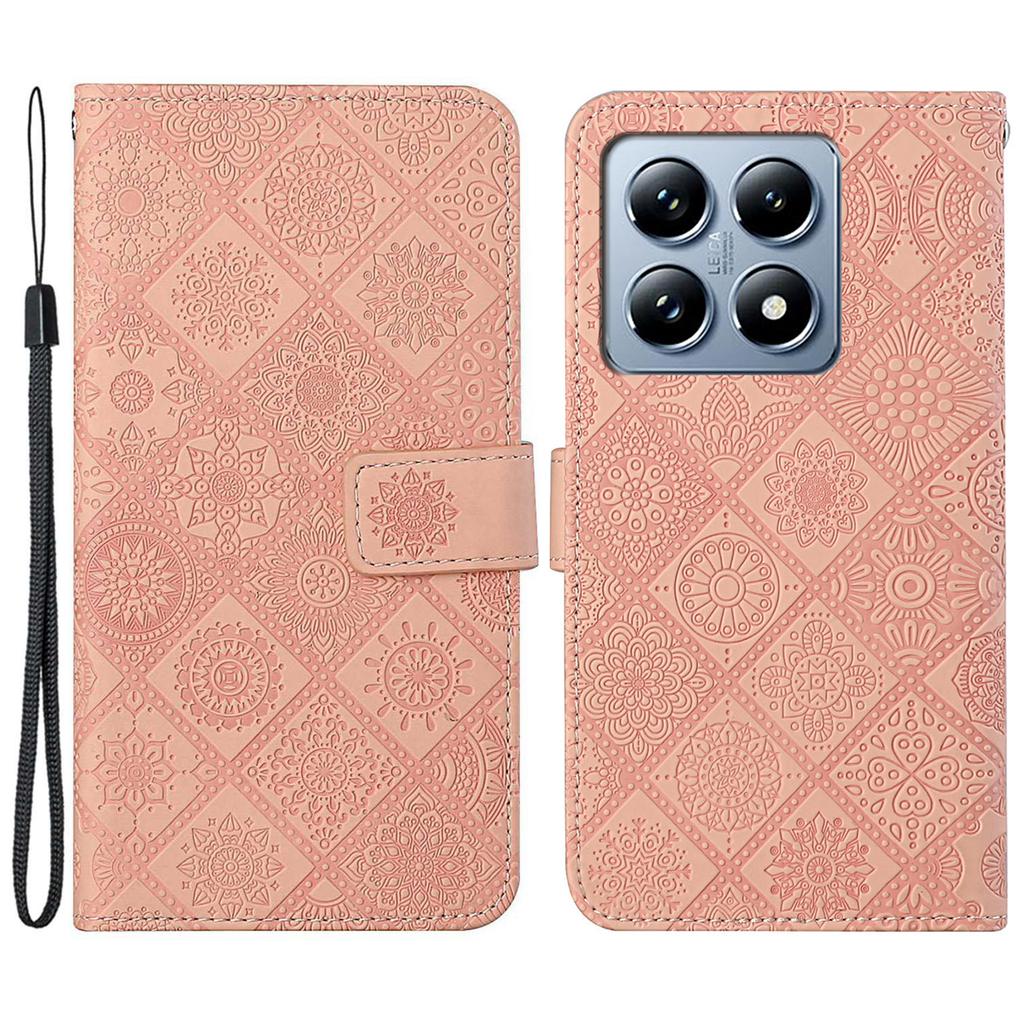 For Xiaomi 14T Pro Case Leather Case Ethnic Style Phone Wallet Cover with Strap