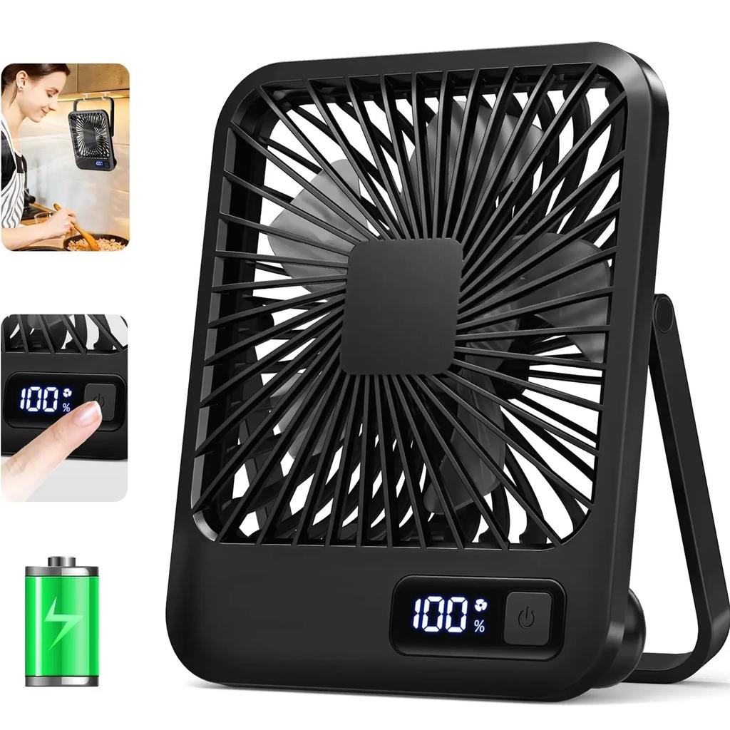 Refreshing And Cold Air Portable USB Charging Desktop Fan–180 Tilt Folding Personal Fan, 5 Speed, Ultra Quiet, With Power Bispla