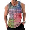 Canottiere Grafiche a Strisce Retro da Uomo Moda Casual Estive Senza Maniche Gilet Stampato 3D Largo Girocollo Magliette Sportive Asciugatura Rapida
