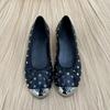 Fashion Women's Fashion Flat Shoes Spring New Metal Round Head Shallow Mouth Butterfly Knot Rivet Soft Sole Non-slip Single Shoes