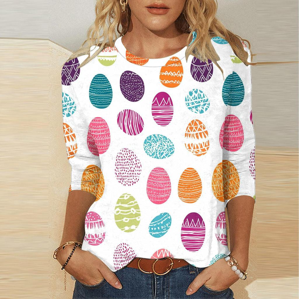 Women's -print loose 7-inch sleeve top