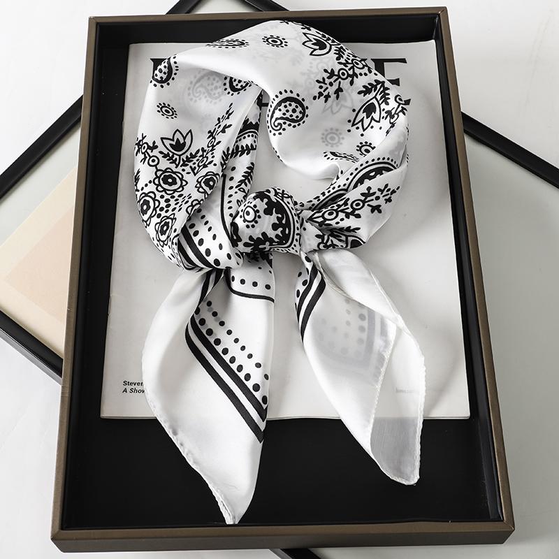 

Luxury Brand Silk Square Plaid Scarf Women Satin Neck Hair Tie Band Soft work neckerchife New Hijab Head Female Foulard