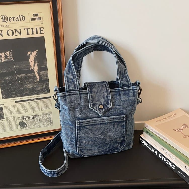 Vintage Washed Denim Mini Tote Bag Hand Bag