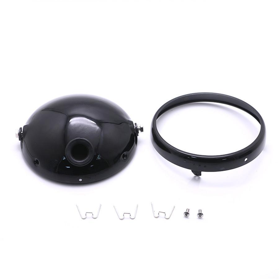 Headlight Housing  7" Black Aluminum Motorcycle Headlight Cover Housing  Mount Brackets Fork Ear  Headlamp Holder Kit  Universal
