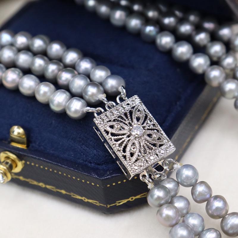 Zhuji Freshwater Pearl Three-Layer Clavicle Necklace for Women - Granny Grey Classic Jewelry Gift