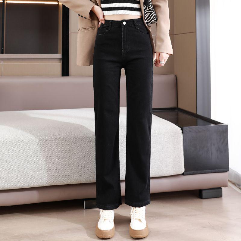 

Женские брюки-сигареты с высокой посадкой на флисовой подкладке - Стройнящие, Маленький размер, Свободный крой, Джинсы на осень/зиму 28 (For 100-108 lbs)