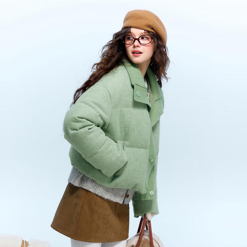 Sancai 2025 Winter Stand-Collar 90% Duck Down Wool Blend Short Jacket