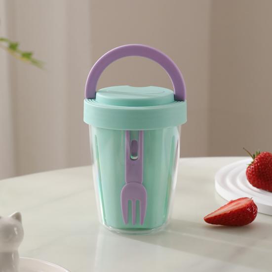 Salad Cup 501-600ml Food-Grade Portable Leak-Proof Design Salad Jar with Spoon Enhanced Drainage