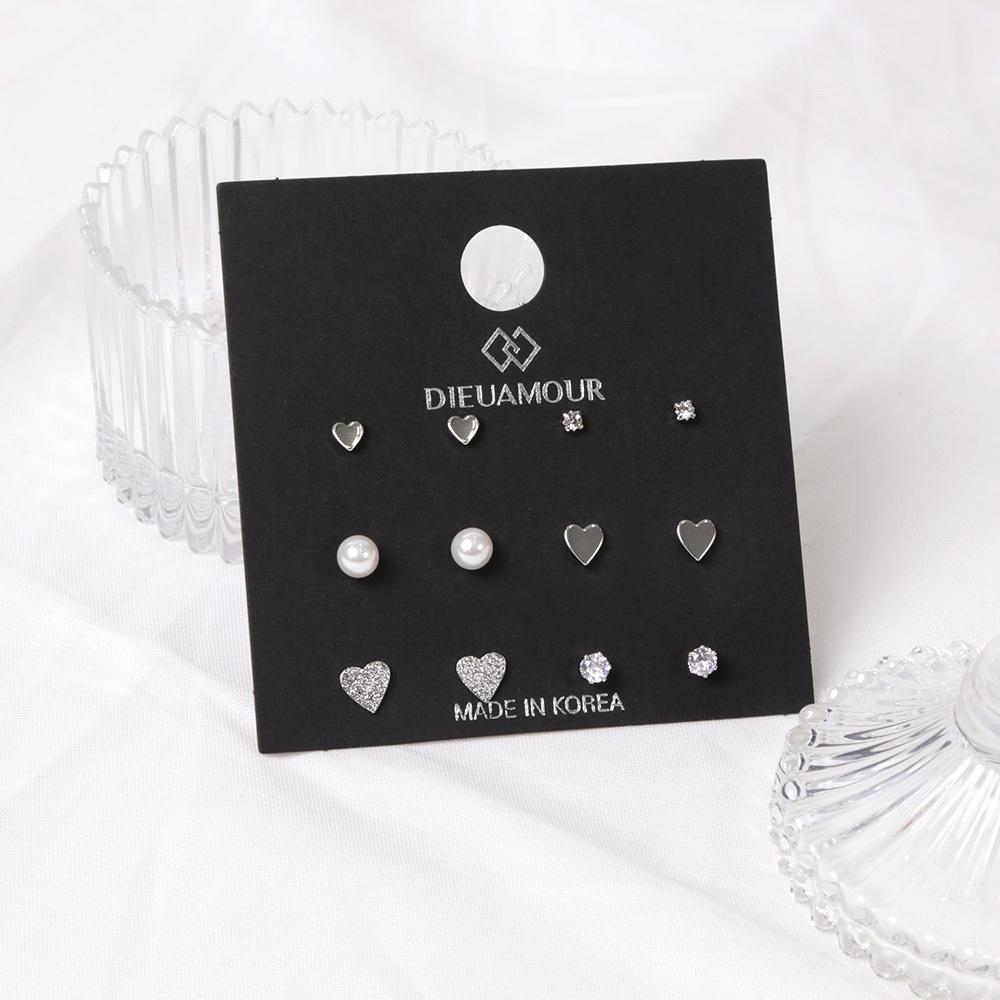 Dieuamour [12Pack] Heart Pearl Layered Earring Set