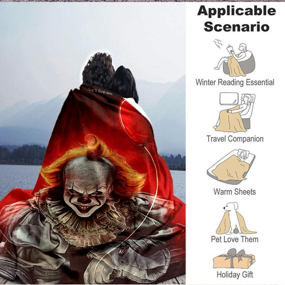 1 Stück It "Clown" Flanell-Kuscheldecke - HD-Druck Leicht Weich Warm Ganzjahresdecke für Sofa, Bett, Reisen, Camping 014