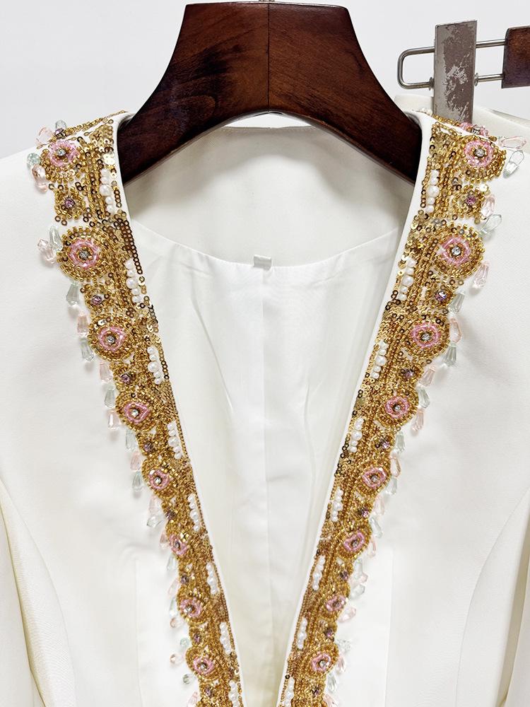 In Stock: 2025 European & American Fashion Embroidered Sequin-Beaded Jacket & Trousers Set