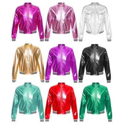 Veste de baseball brillante à manches longues pour enfants filles, manteau bombardier à fermeture éclair métallique scintillant, vêtements d'extérieur