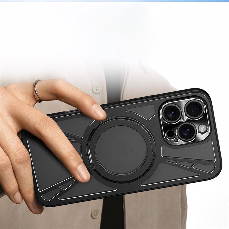 Metal Magsafe Cooling Case for iPhone 16 Pro 15 14 13 12 11 Pro Max 360 ° Rotating Bracket Wireless Charging Protective Cover