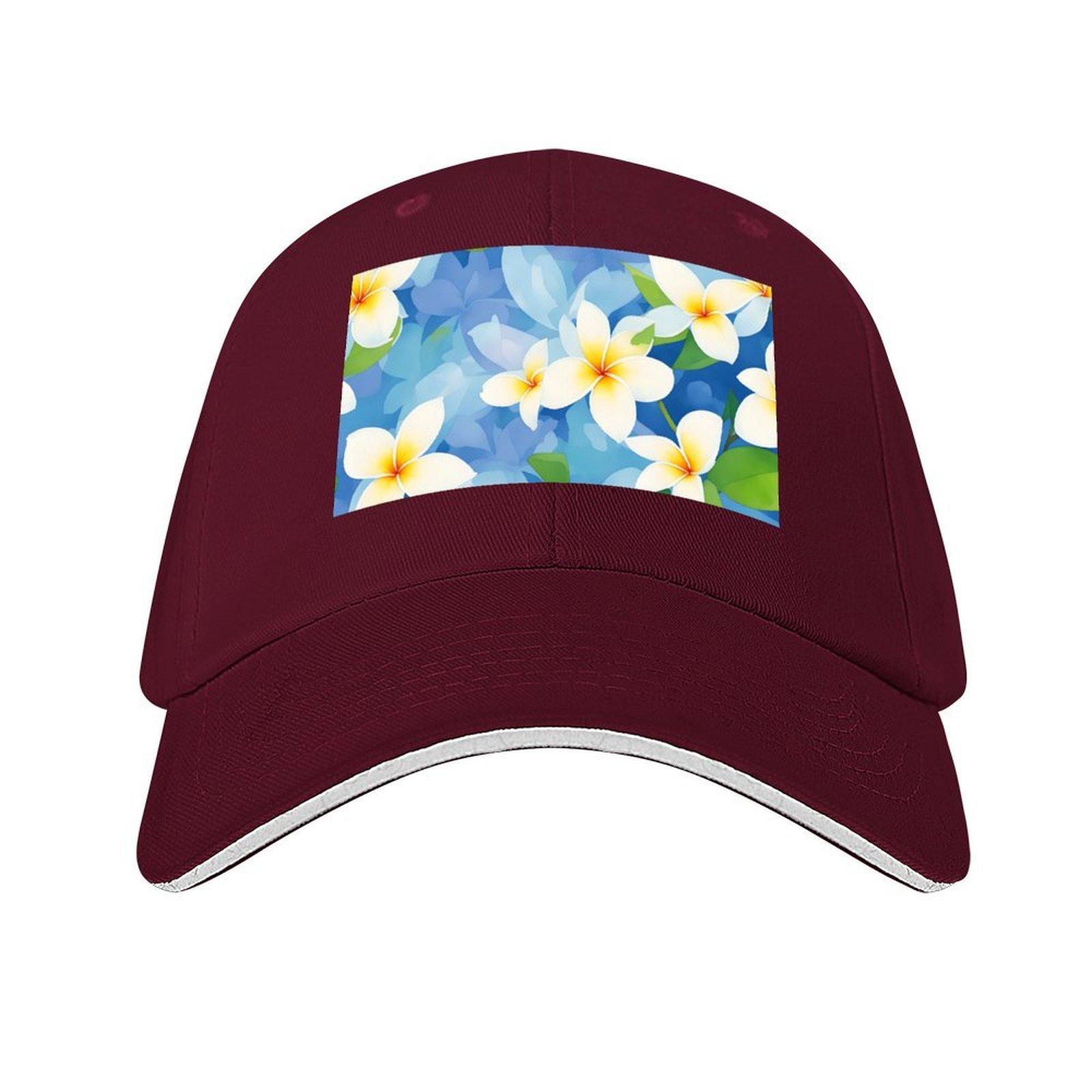 Hawaiian flowers seamless pattern with flower Frangipani hawaii green leaves and Blue sky Baseball Cap