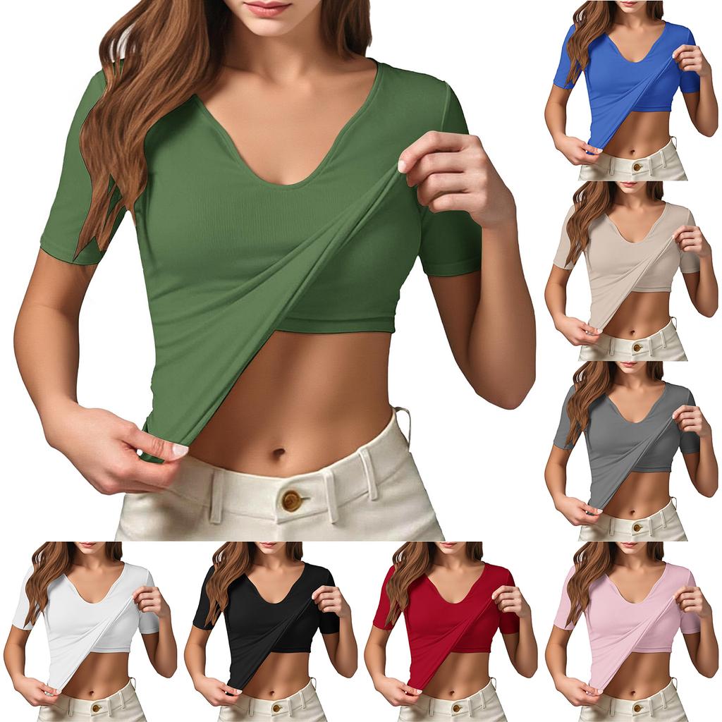 Short Sleeve Tops for Women V Neck Crop Tee Summer Tops for Women Boho Tops for Women Spring Tops for Women