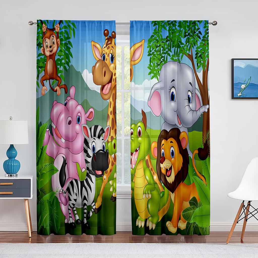 Bedchamber Kitchen Drape Cartoon Zoo Animals Set Jungle Child Windowpane Drapes Drapes for Livingroom Space Decorative Items