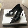 2026 Autumn New High Heels Stiletto Pointed Head Patent Leather Bow Fashion French Temperament Professional Nude Single Shoes