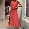 European and American women's clothing elegant women's cotton and linen sleeveless loose top wide-leg pants set summer new temperament commuting