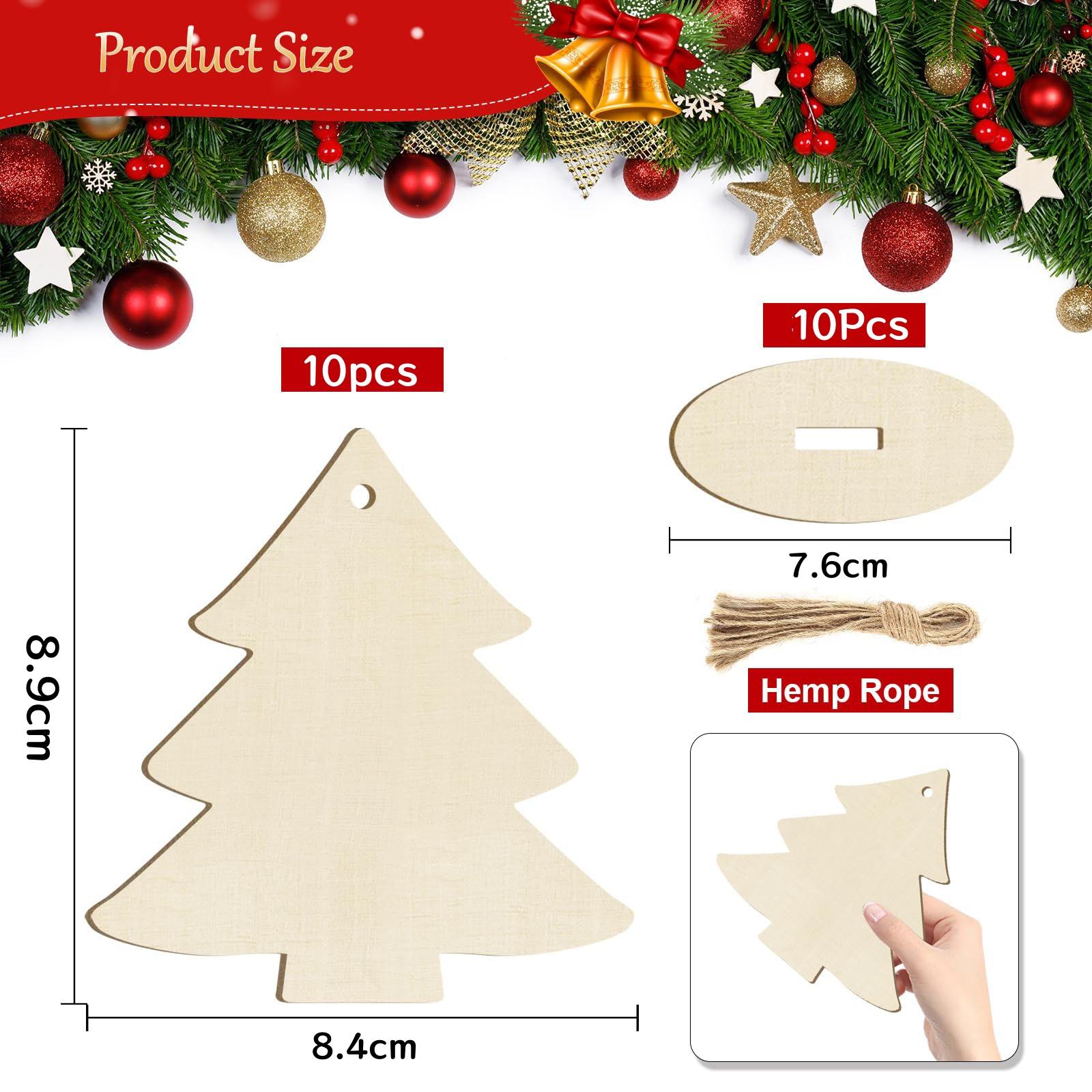 

10Pcs Unfinished Wooden Christmas Ornaments Wood DIY Blank Christmas Tree Table Sign Hanging Ornament with String Base