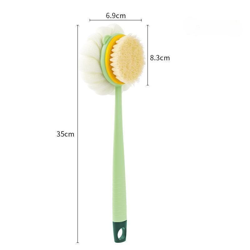 

Bath Brush Long - Handle Shower Brush with Sponge, 2 - in - 1 Exfoliating & Lathering Brush (Hangable)
