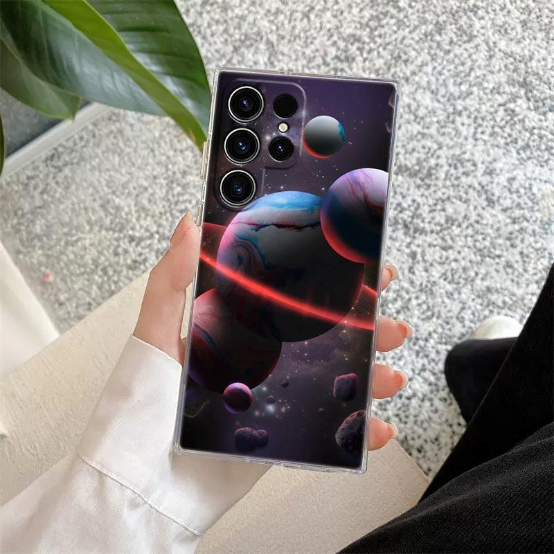 Vesmír Planeta Měsíc Hvězdy Vesmír Průhledný obal Pro Samsung Galaxy S26 S25 S24 S23 Ultra S21 FE S22 Plus S26 Ultra Kryt na telefon