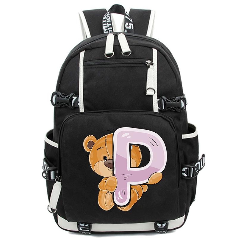 Little Bear 26 Englische Buchstaben Student Junge Mädchen Schulranzen Rucksack Kinder Teenager Cartoon Bagpack Wasserdichte Schultasche