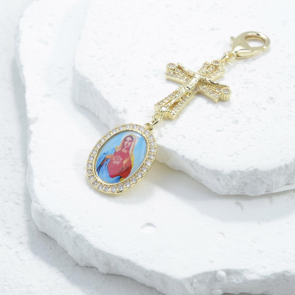 Christentum Katholisch Jesus Jungfrau Maria Zirkon 14K Gold Messing Religiös DIY Anhänger Charms Schlüsselanhänger Tasche Autoschlüsselanhänger Zubehör