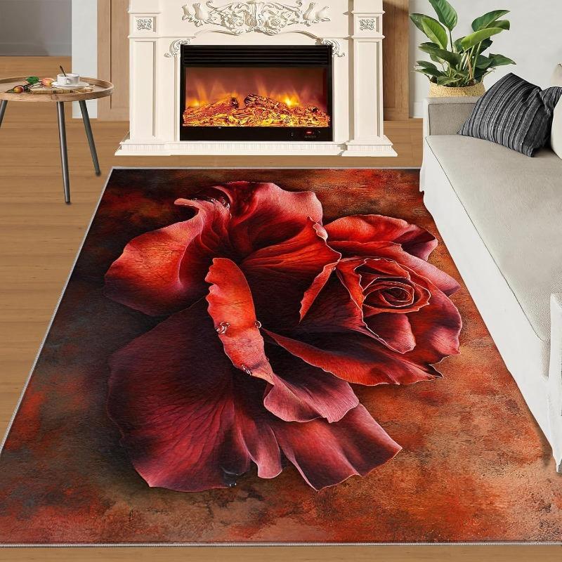 Romantic Rose Area Rug Vintage Flowers Pattern Home Decor Carpet Soft Non-Slip Floor Mat for Bedroom Living Room