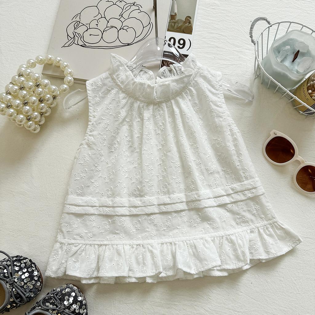 Girls Summer 2 Piece Set Embroidered Floral Tank Top With Lace Trim Wide Leg Pants Casual Outfit For Kids