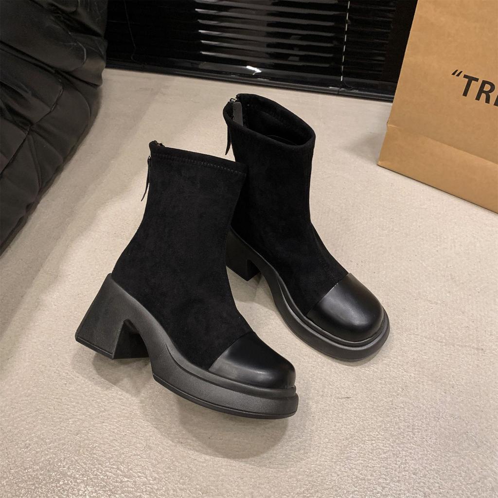 Retro thick-soled Martin boots women's 2025 autumn new versatile small height-increasing short boots thick heel thin elastic boots