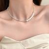 Irregular broken silver pearl pendant necklace women's high-end design sense collarbone chain simple light luxury temperament neck chain